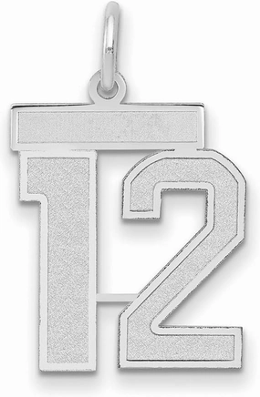 Solid Real 14k White Gold Medium Number 12 Charm Brushed Matte Finish Pendant