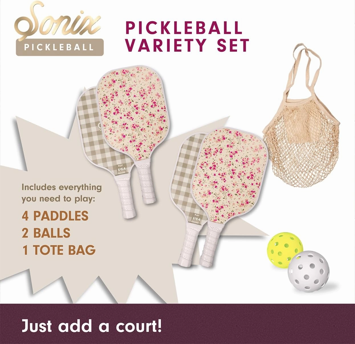 Sonix | Pickleball Paddles Set of 4 | USAPA Approved | Fiberglass Surface Pickleball Set with 4 Paddles, 2 Balls, & Bag