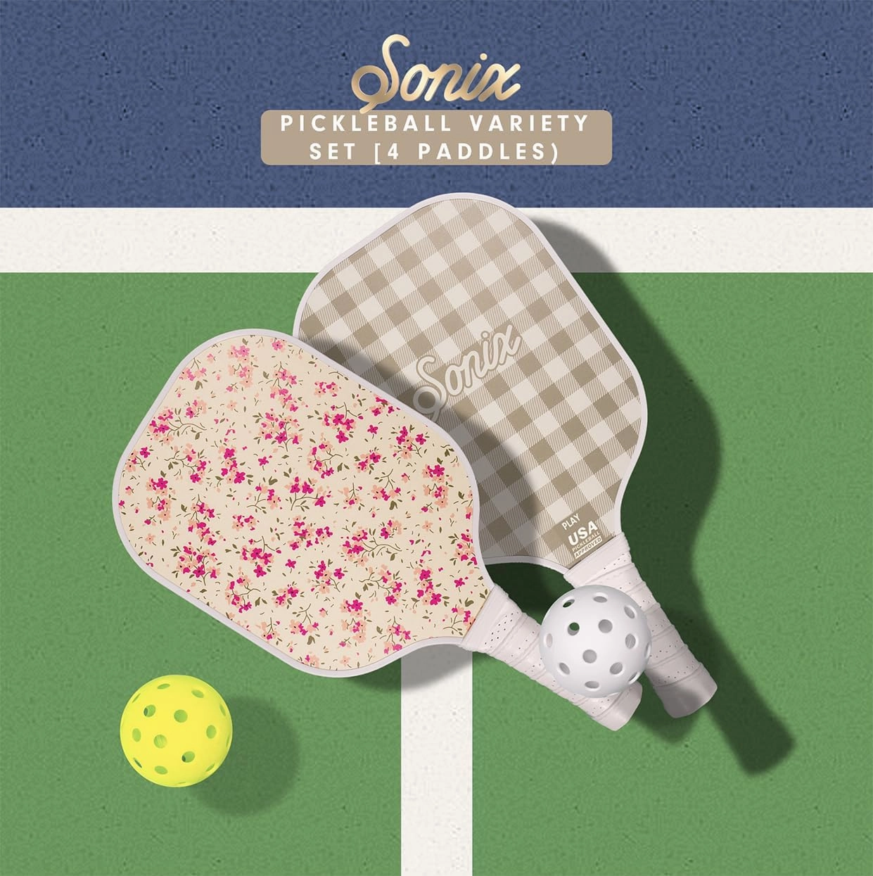 Sonix | Pickleball Paddles Set of 4 | USAPA Approved | Fiberglass Surface Pickleball Set with 4 Paddles, 2 Balls, & Bag