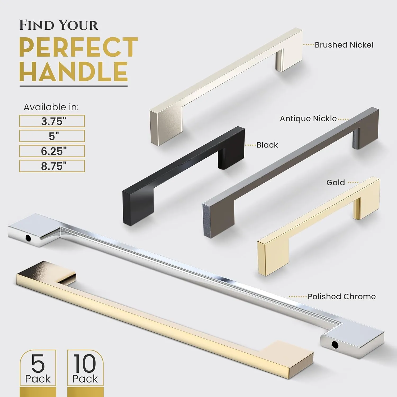 Southern Hills 5 Pack Gold Cabinet Pulls - 96mm Brushed Gold Drawer Pulls for Drawers & Cupboards