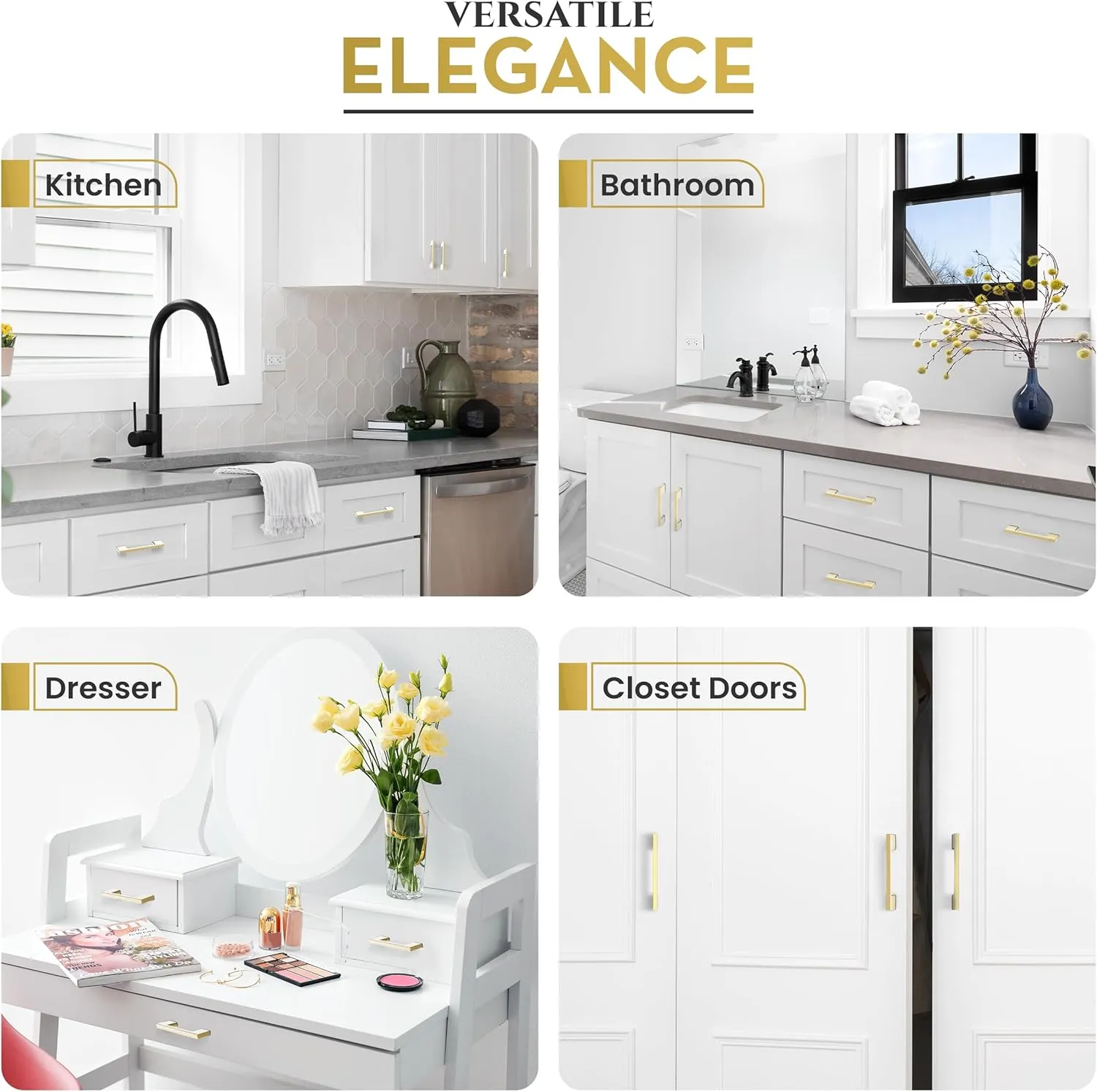 Southern Hills 5 Pack Gold Cabinet Pulls - 96mm Brushed Gold Drawer Pulls for Drawers & Cupboards