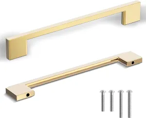 Southern Hills 5pc Brushed Gold Cabinet Pulls, 6.25"(160mm) Screw Spacing - Handles for Cabinets, Champagne Drawer, Dresser Brass Kitchen Hardware