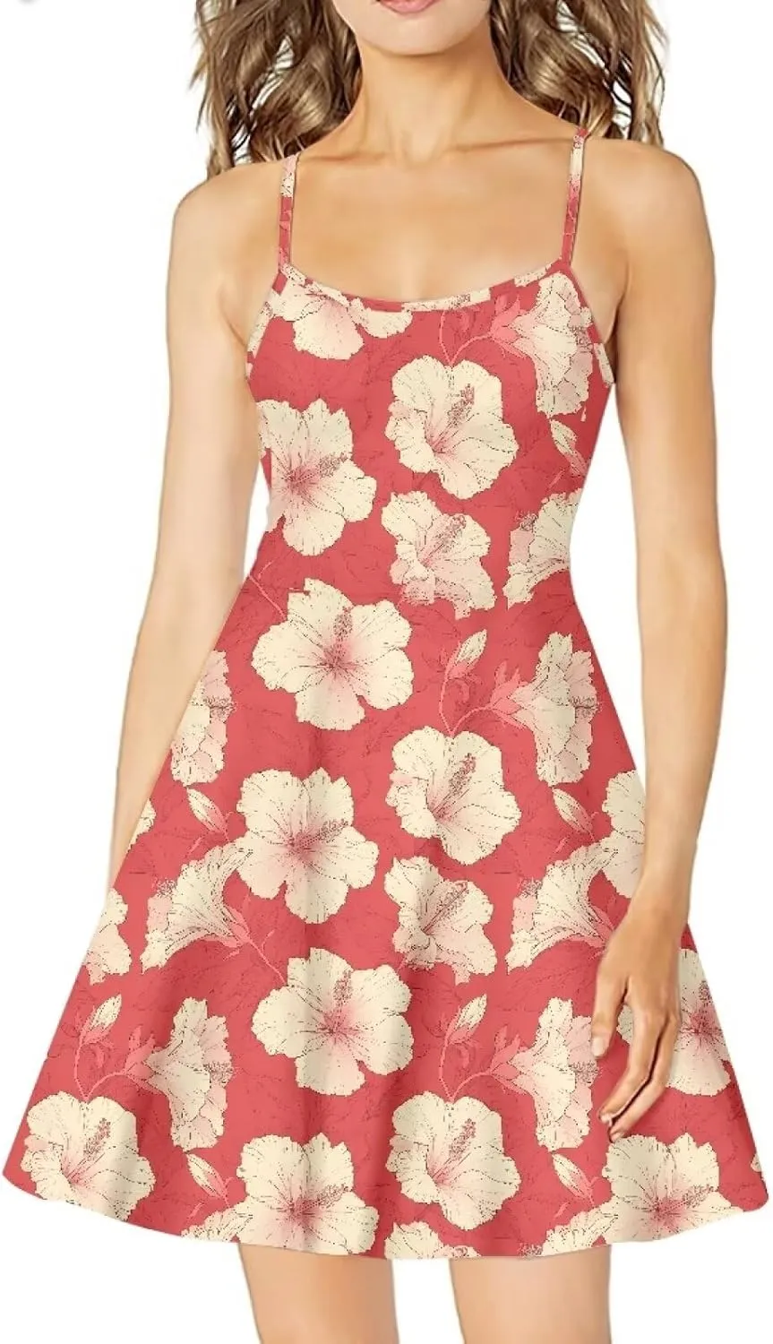 Spaghetti Strap Midi Satin Dresses Summer Sleeveless Sundree Women Girl Beach Party Swing Dress