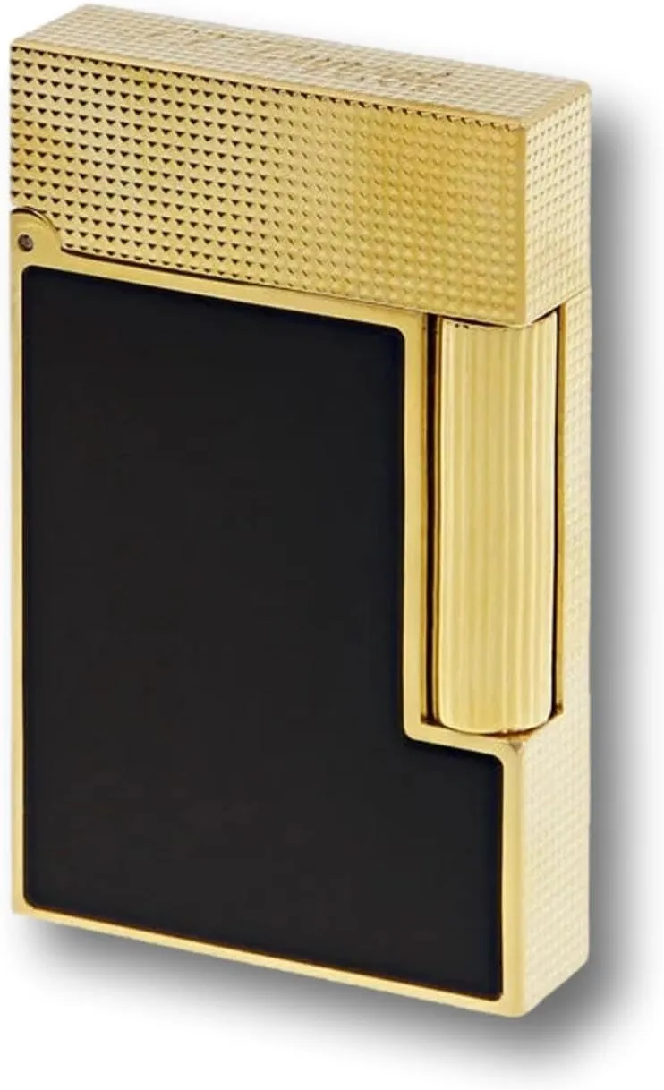 S.T. Dupont Lighter Ligne 2 Diamond Head Pattern Yellow Gold and Black Matte LAQUER