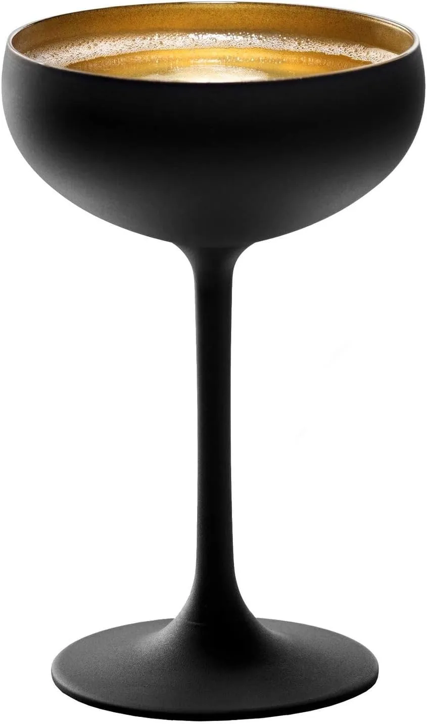Stölzle Lausitz Olympia Champagne Coupe Glasses, 7.75 Oz (Set of 2) - Elegant Drinkware Set - Lead-Free Crystal Glasses - Ideal for Celebrating Special Moments, Dishwasher Safe (Black/Gold)
