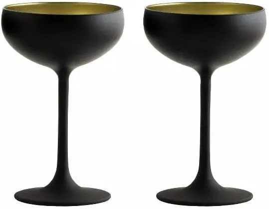 Stölzle Lausitz Olympia Champagne Coupe Glasses, 7.75 Oz (Set of 2) - Elegant Drinkware Set - Lead-Free Crystal Glasses - Ideal for Celebrating Special Moments, Dishwasher Safe (Black/Gold)