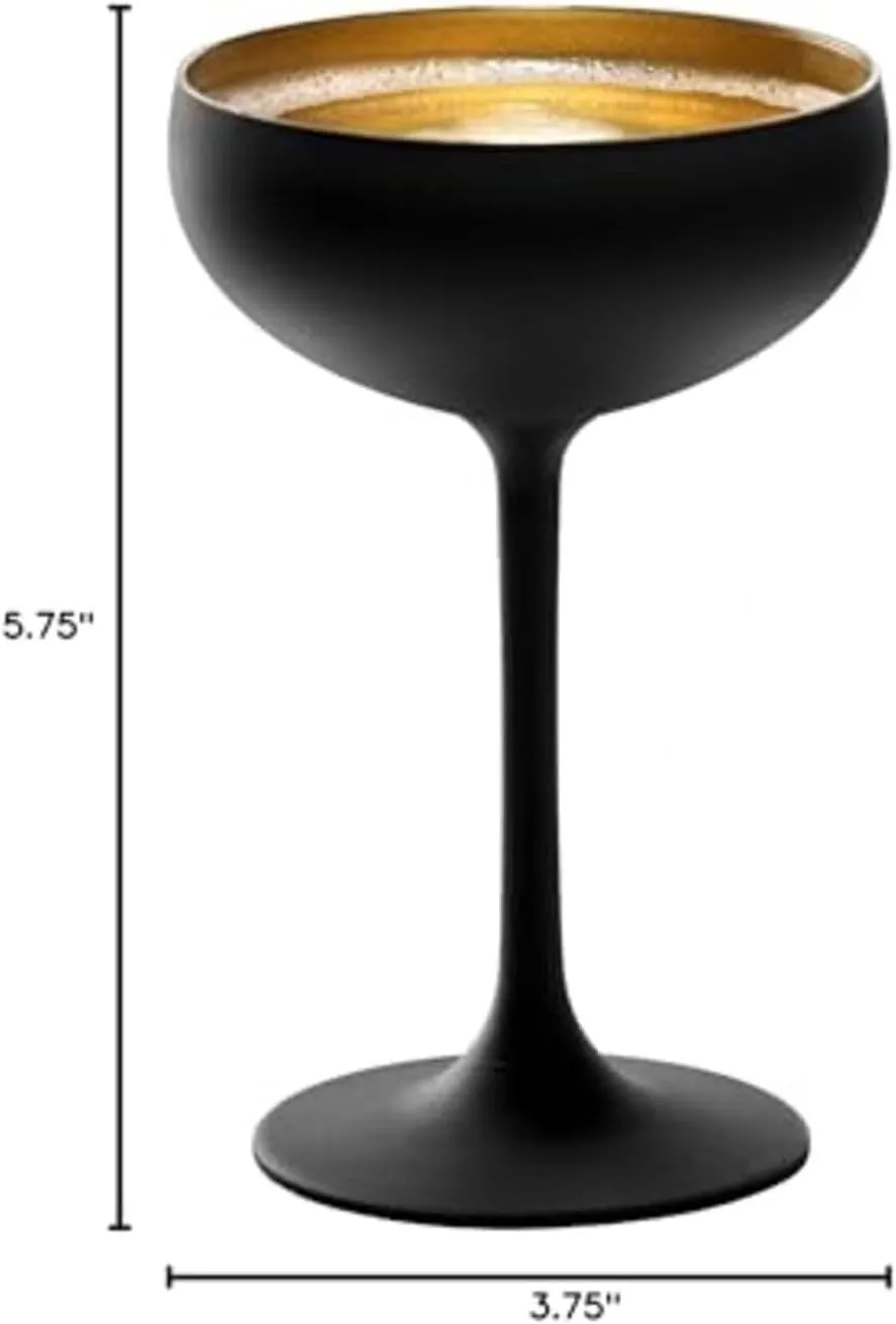 Stölzle Lausitz Olympia Champagne Coupe Glasses, 7.75 Oz (Set of 2) - Elegant Drinkware Set - Lead-Free Crystal Glasses - Ideal for Celebrating Special Moments, Dishwasher Safe (Black/Gold)