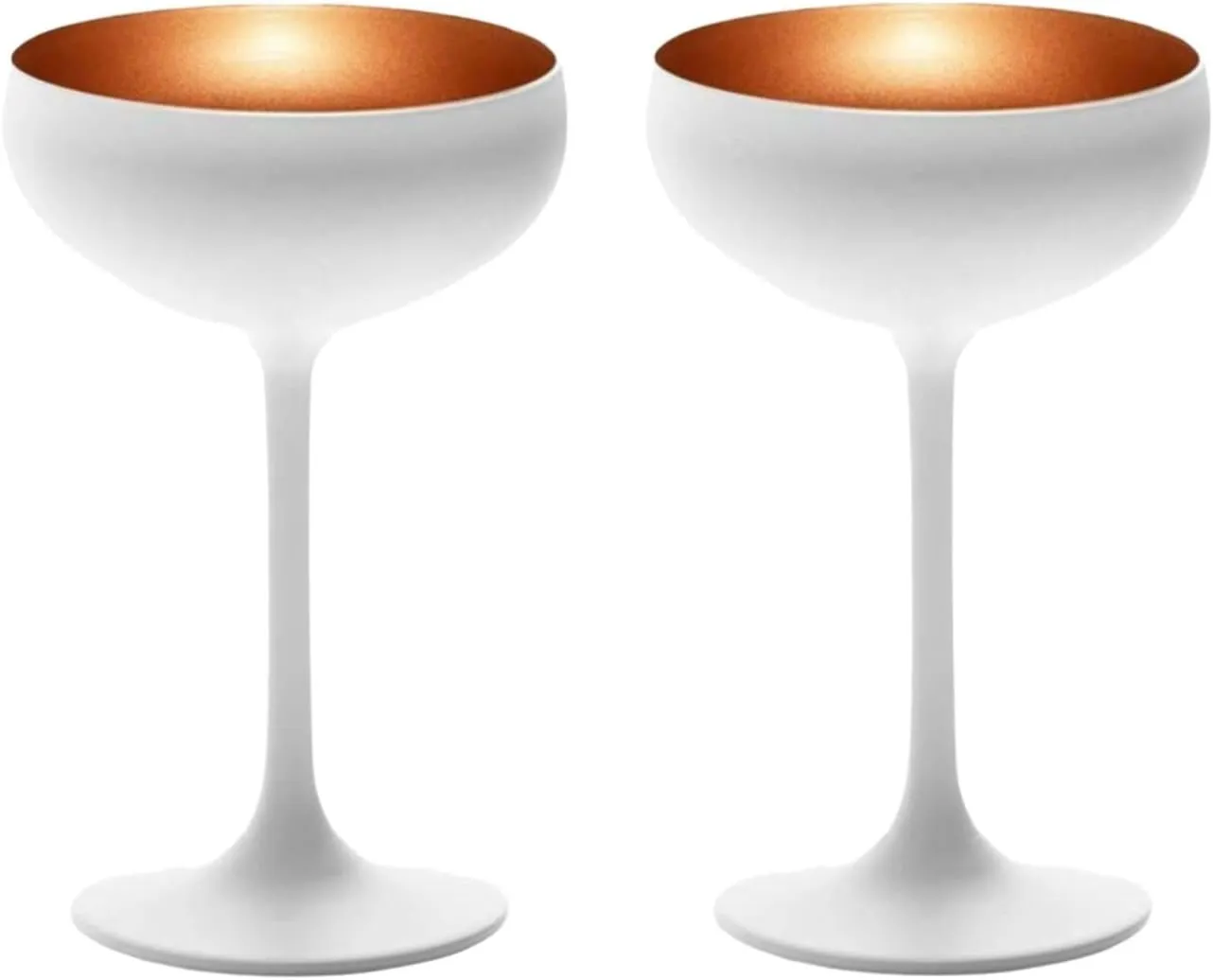 Stölzle Lausitz Olympia Champagne Coupe Glasses, 7.75 Oz (Set of 2) - Elegant Drinkware Set - Lead-Free Crystal Glasses - Ideal for Celebrating Special Moments, Dishwasher Safe (White/Bronze)