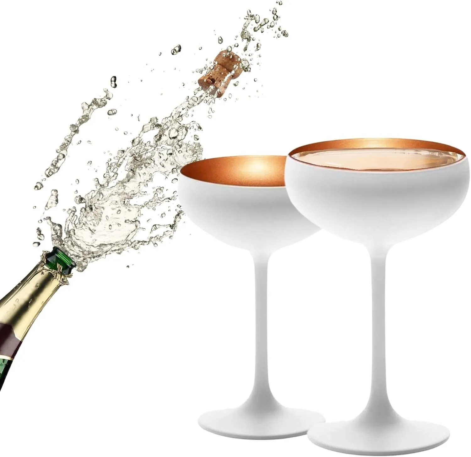 Stölzle Lausitz Olympia Champagne Coupe Glasses, 7.75 Oz (Set of 2) - Elegant Drinkware Set - Lead-Free Crystal Glasses - Ideal for Celebrating Special Moments, Dishwasher Safe (White/Bronze)