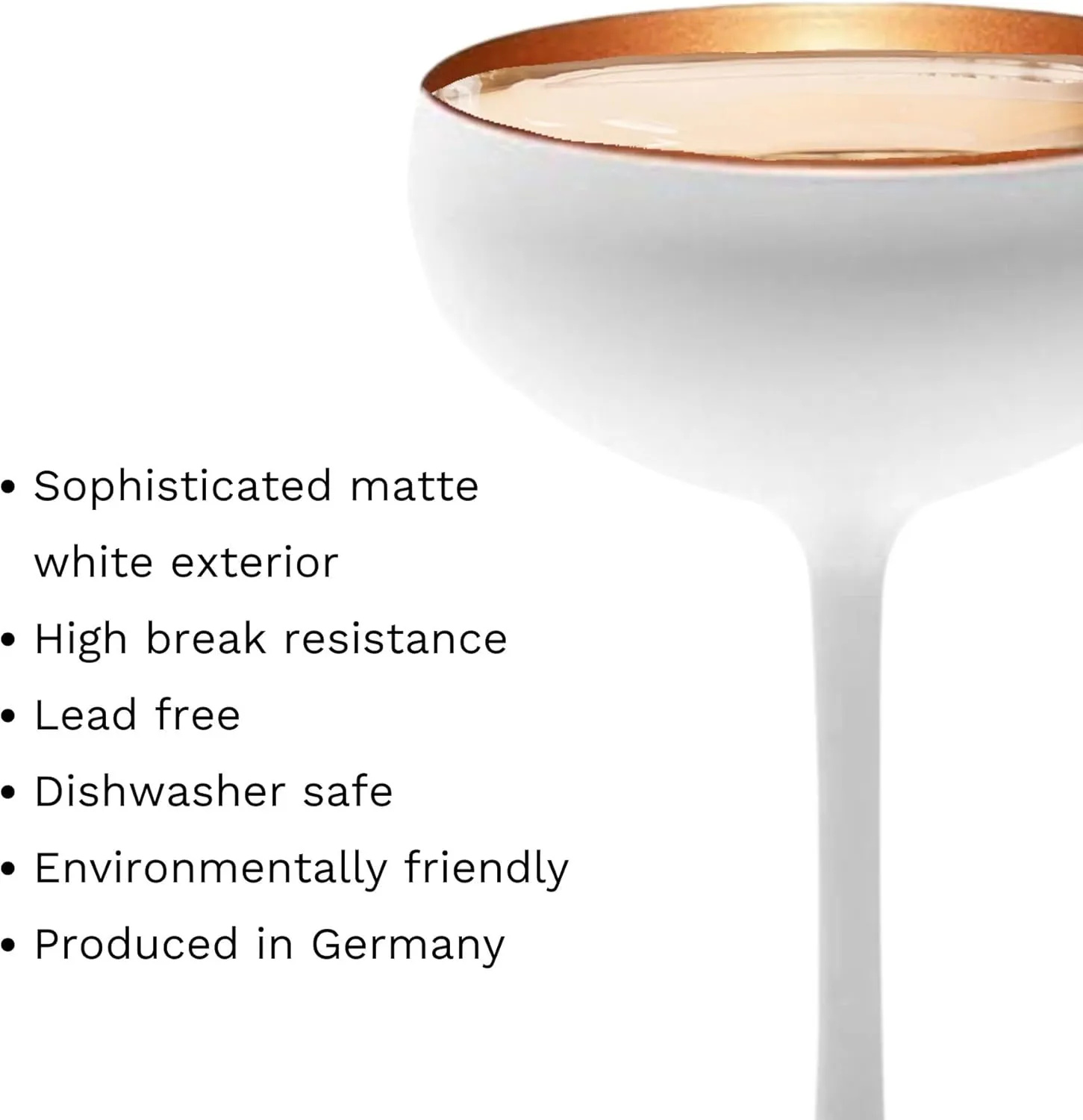 Stölzle Lausitz Olympia Champagne Coupe Glasses, 7.75 Oz (Set of 2) - Elegant Drinkware Set - Lead-Free Crystal Glasses - Ideal for Celebrating Special Moments, Dishwasher Safe (White/Bronze)