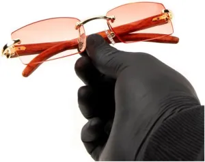 Street Knitted Men Women Rimless Gold Frame Hot Pink Rectangle Unisex Vintage Woodgrain Shades 90s Old School Cool Hip Hop Frameless Retro Trendy Sunglasses
