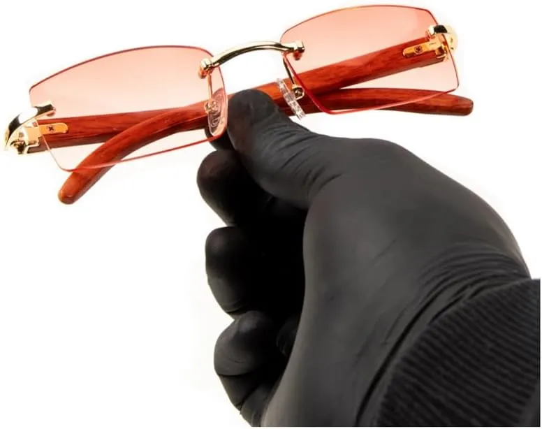 Street Knitted Men Women Rimless Gold Frame Hot Pink Rectangle Unisex Vintage Woodgrain Shades 90s Old School Cool Hip Hop Frameless Retro Trendy Sunglasses