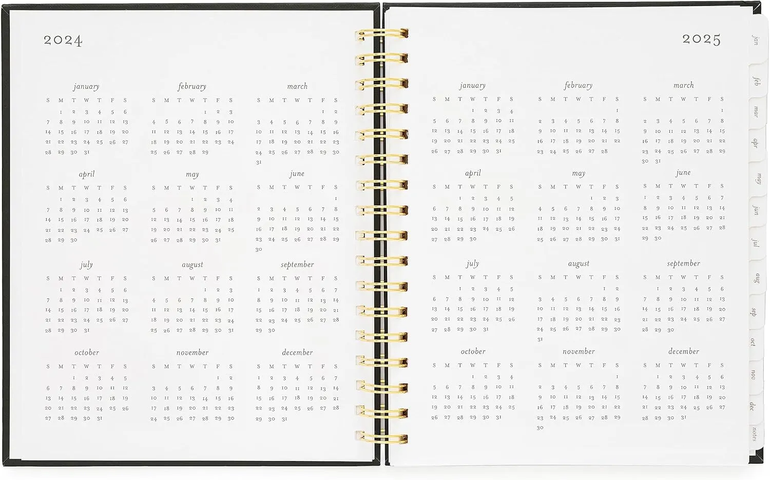 Sugar Paper Signature Spiral Planner, Black, 2024, Monthly Daily Weekly Layouts, January to December 2024, 7.5" x 9.25" (Black)