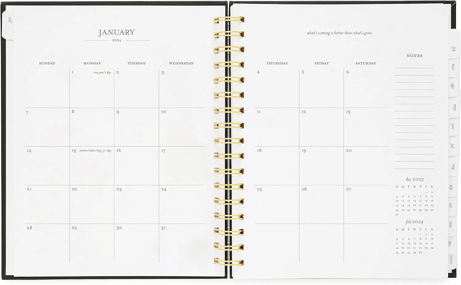 Sugar Paper Signature Spiral Planner, Black, 2024, Monthly Daily Weekly Layouts, January to December 2024, 7.5" x 9.25" (Black)