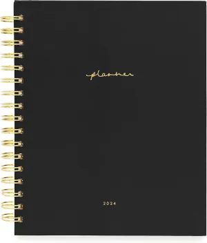Sugar Paper Signature Spiral Planner, Black, 2024, Monthly Daily Weekly Layouts, January to December 2024, 7.5" x 9.25" (Black)