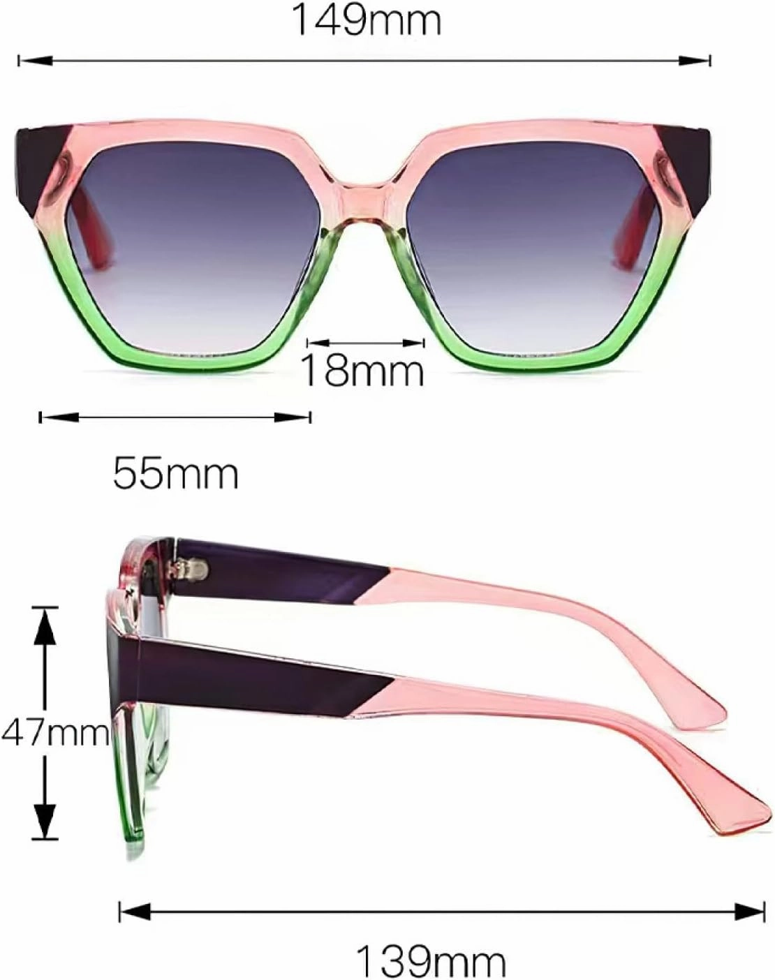Sunglasses for Women Gradient Purple Lenses Pink Green Frame Glasses Modern