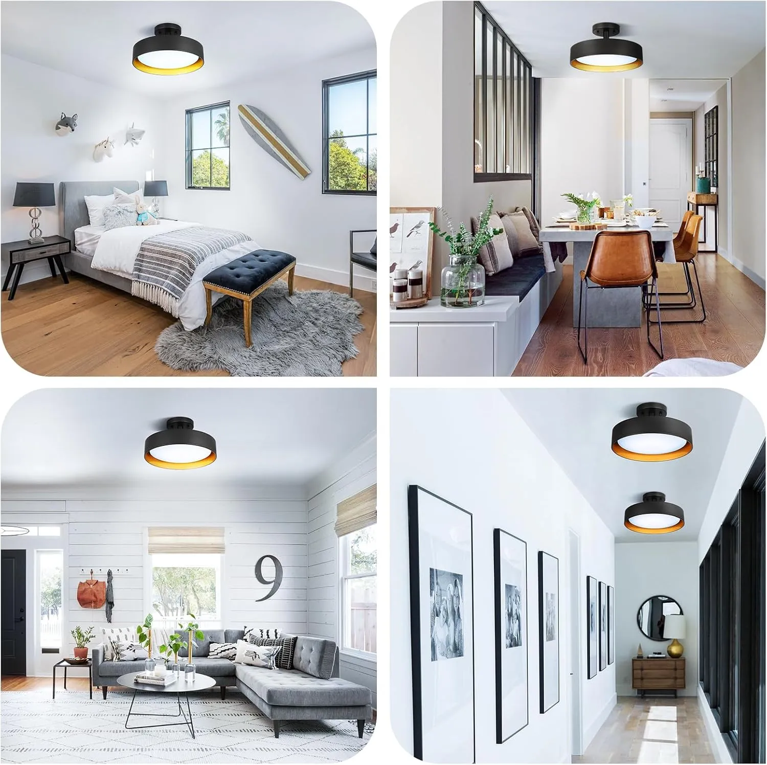 SunRider Industrial Semi Flush Mount Ceiling Light Fixture, 12 Inch 25W 2000LM LED Lights, 6500K Cool White, Dimmable Lamp for Hallway Bedroom Kitchen