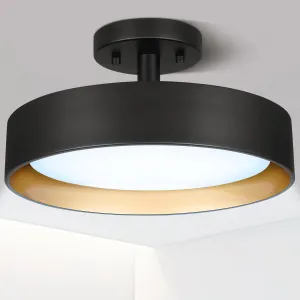 SunRider Industrial Semi Flush Mount Ceiling Light Fixture, 12 Inch 25W 2000LM LED Lights, 6500K Cool White, Dimmable Lamp for Hallway Bedroom Kitchen