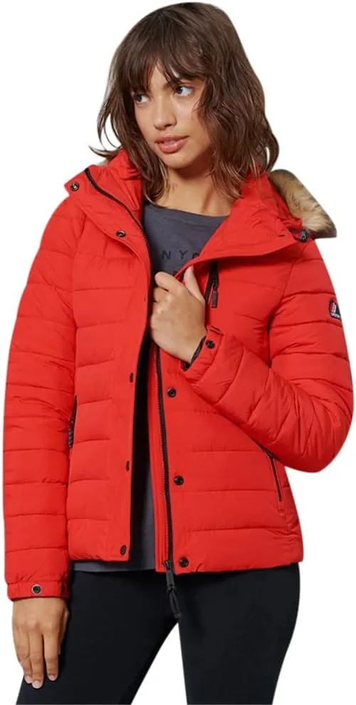Superdry Women's Classic Faux Fur Fuji Jacket, High Risk Red, X-Large