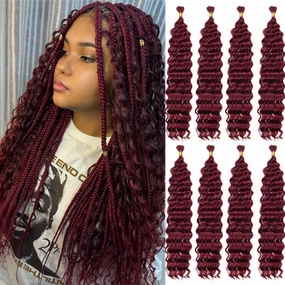 SUYIAPIY Boho Hair for Braiding Deep Wave Bulk Hair for Braiding Boho Hair for Braiding Burgundy Deep Water Wave Braiding Hair No Weft Curly Braiding Hair (Bug#, 22 inch,8packs)