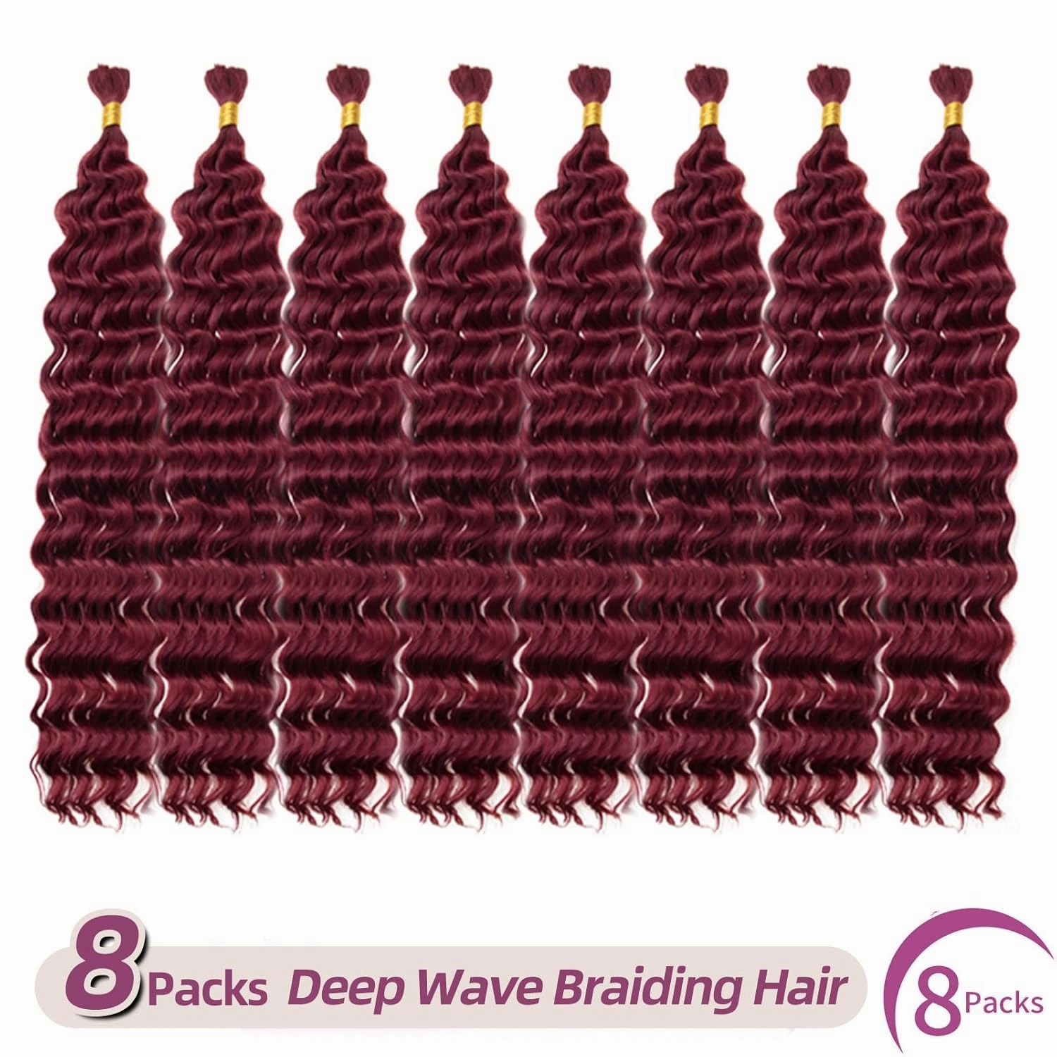 SUYIAPIY Boho Hair for Braiding Deep Wave Bulk Hair for Braiding Boho Hair for Braiding Burgundy Deep Water Wave Braiding Hair No Weft Curly Braiding Hair (Bug#, 22 inch,8packs)