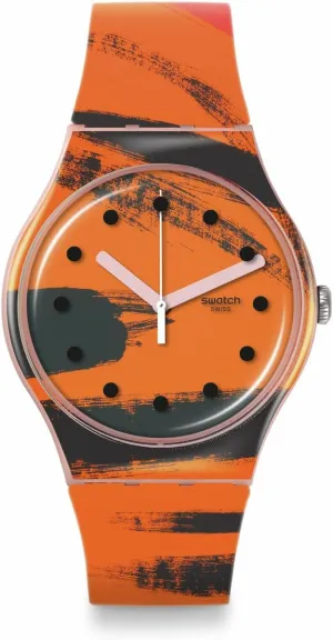 Swatch Casual Watch Pink Quartz Plastic Art Journey Barns-Graham's Orange and Red on Pink