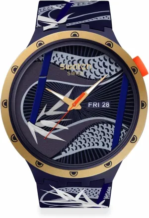Swatch Casual Watch Unisex Blue Bio-sourced Quartz Blue and Golden Lithe Dancer