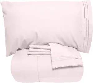 Sweet Home Collection 5 Piece Comforter Set Bag Solid Color All Season Soft Down Alternative Blanket & Luxurious Microfiber Bed Sheets, King, Pale Pink