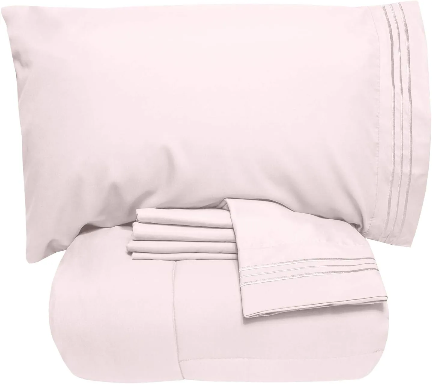 Sweet Home Collection 5 Piece Comforter Set Bag Solid Color All Season Soft Down Alternative Blanket & Luxurious Microfiber Bed Sheets, King, Pale Pink