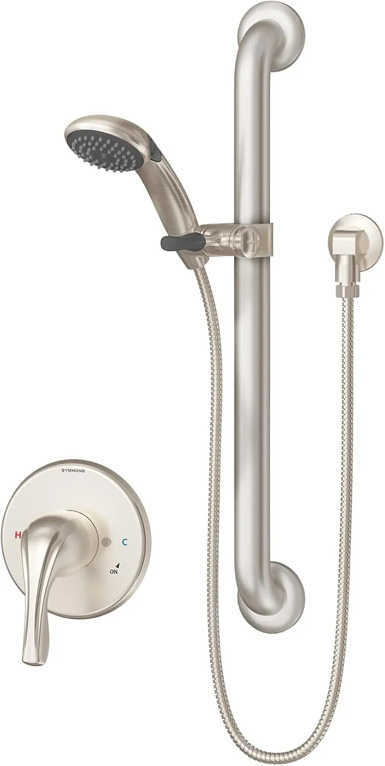 Symmons 9603-X-PLR-1.5 Origins Shower Trim Package with Single Function Shower Head and Rough In Valve with Single Lever Handle - Satin Nickel