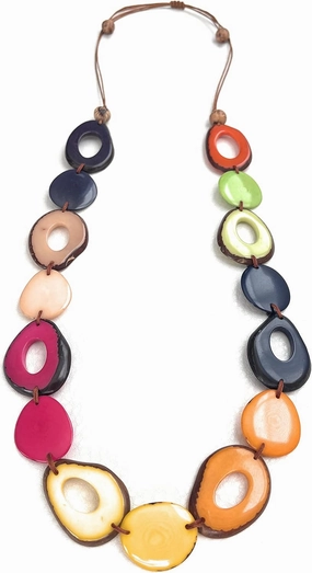 Tagua nut necklace in Purple, yellow, orange, blue, pink, green, Long Tagua necklace, statement necklace, Adjustable Tagua nut jewelry TAG732