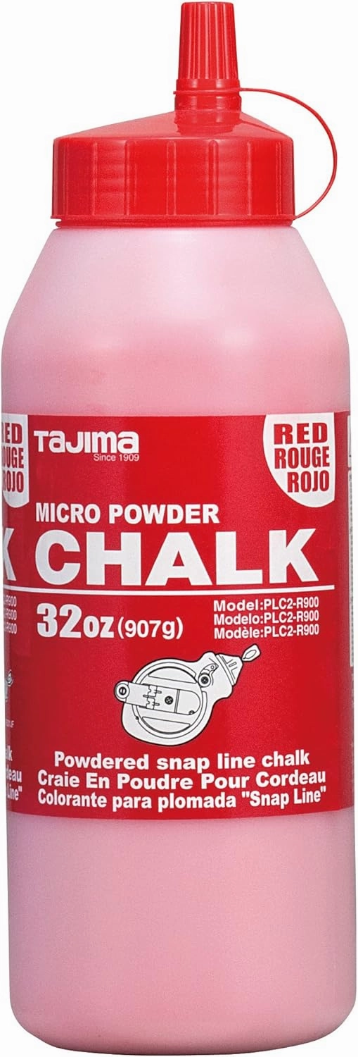 TAJIMA Micro Chalk - Red 32 oz (907g) Ultra-Fine Snap-Line Chalk with Durable Bottle & Easy-Fill Nozzle - PLC2-R900