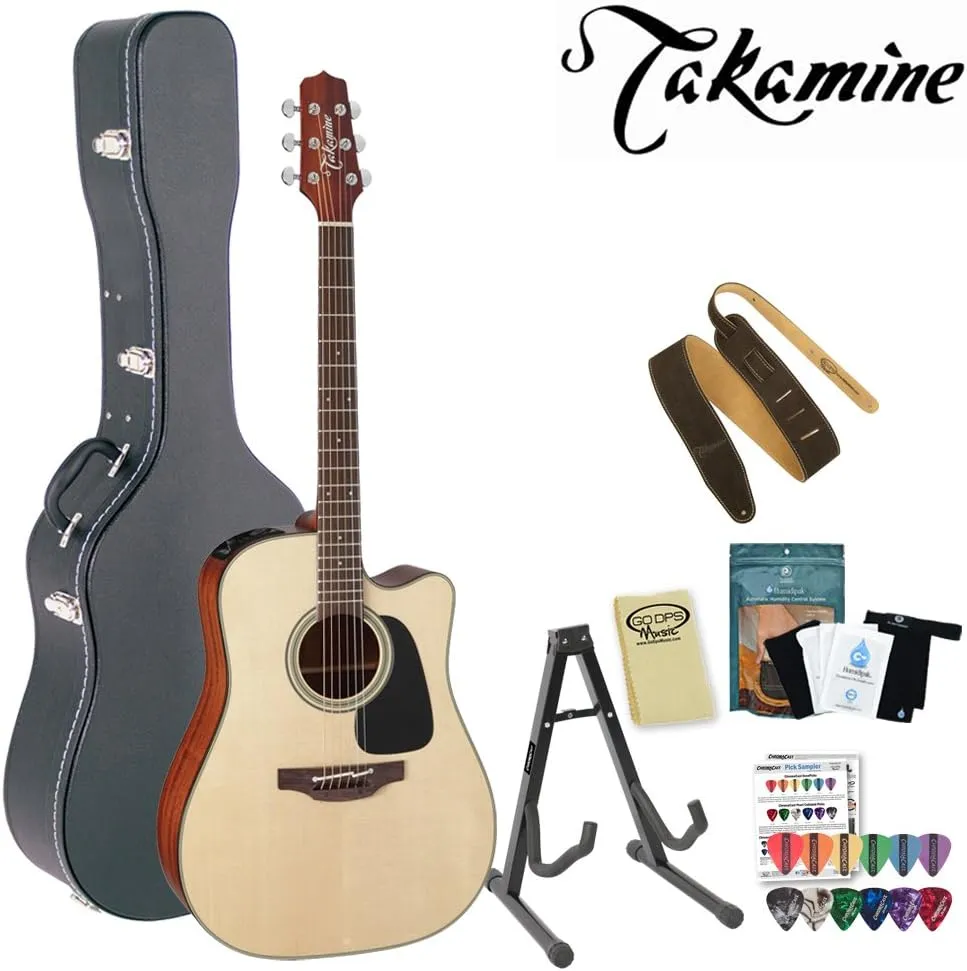 Takamine P2DC Pro Series Acoustic-Electric Guitar with Stand, Humidifier Pack, Suede Strap, Hard Case and Pick Sampler