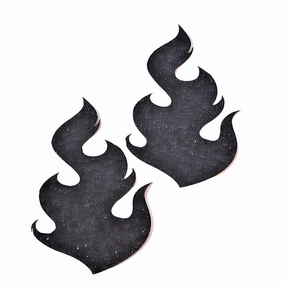 Tall Black Glitter Flames Nipple Pasties