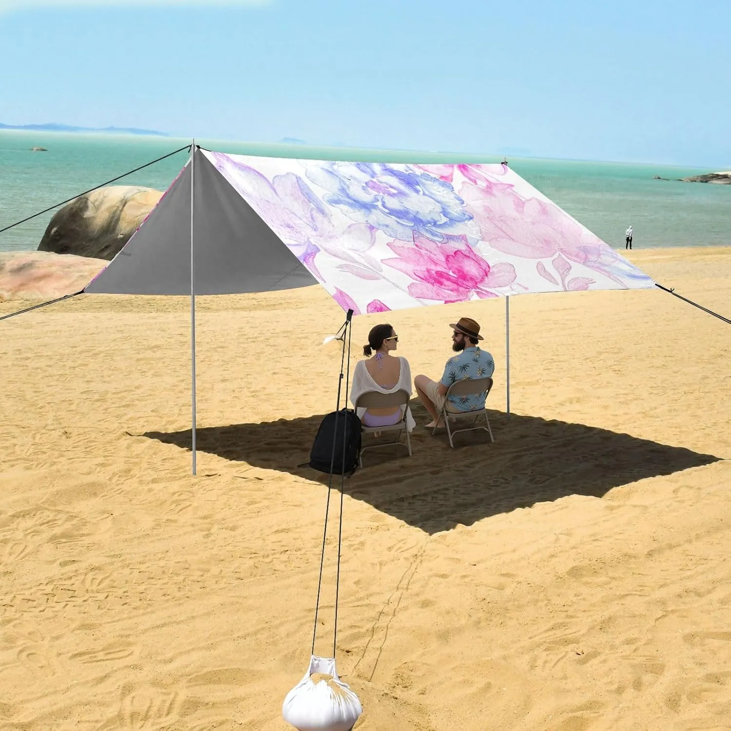 Tent Beach Canopy Sun Shade Outdoor Patio 9.2 × 10.5 FT Kids Camping Sun Shelter Various Pink Blue Flowers Canopies with Poles Sandbags Easy