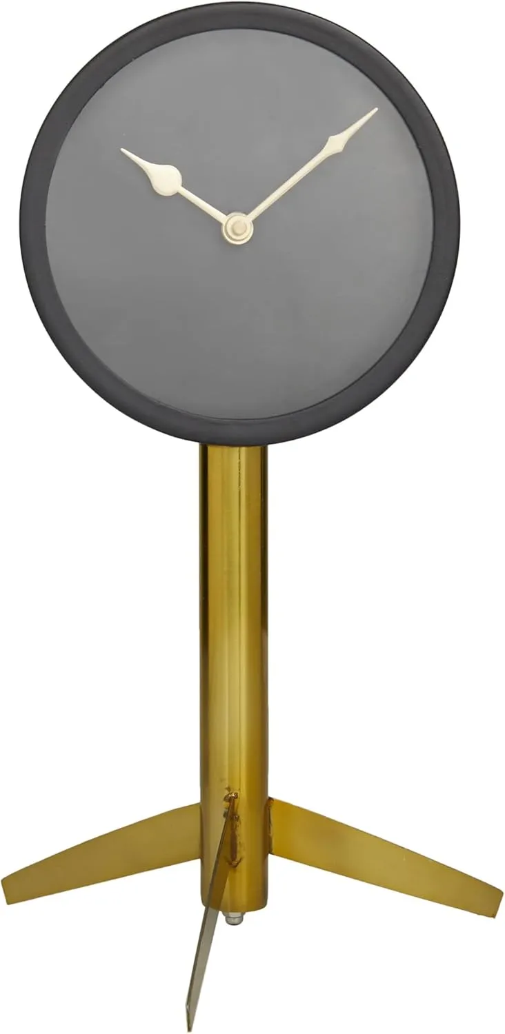 The Novogratz Stainless Steel Clock with Gold Stand, 7" x 6" x 13", Black