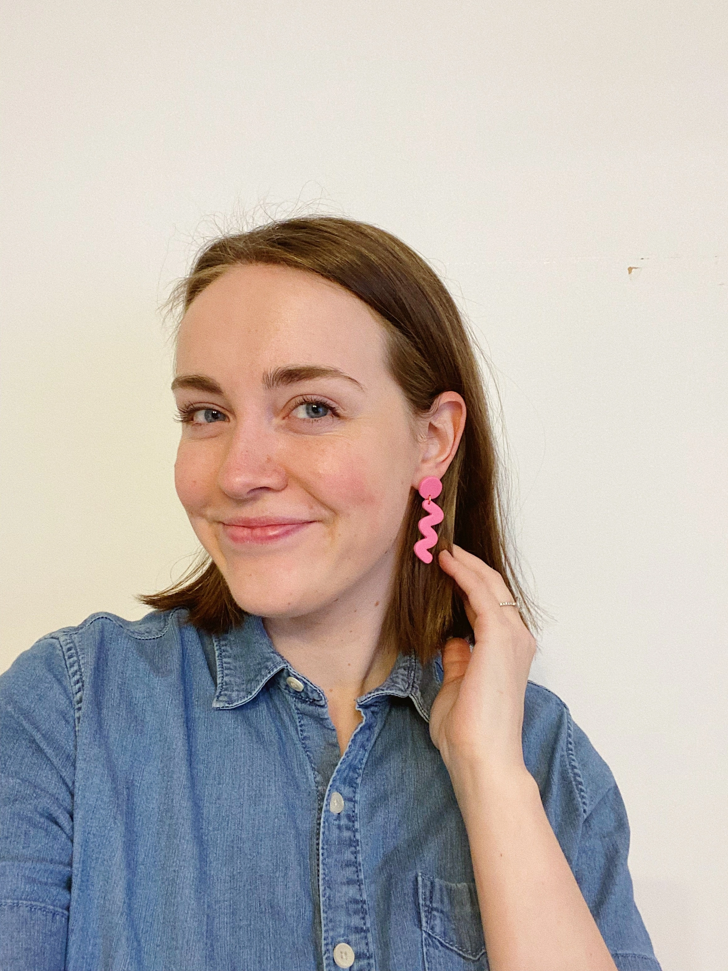 The Kaye, Squiggle Clay Earrings, Pink Clay Earrings, Modern Statement Earrings