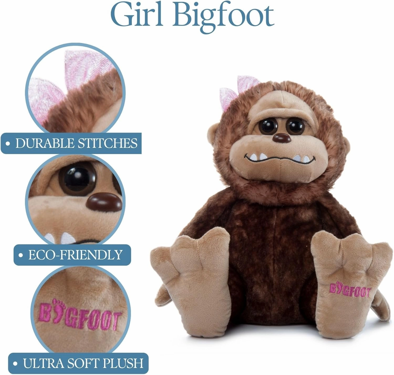 The Petting Zoo Bigfoot Girl Stuffed Animal Plushie, Gifts for Kids, Wild Onez Wildlife Animals, Bigfoot Ape Plush Toy 12 inches