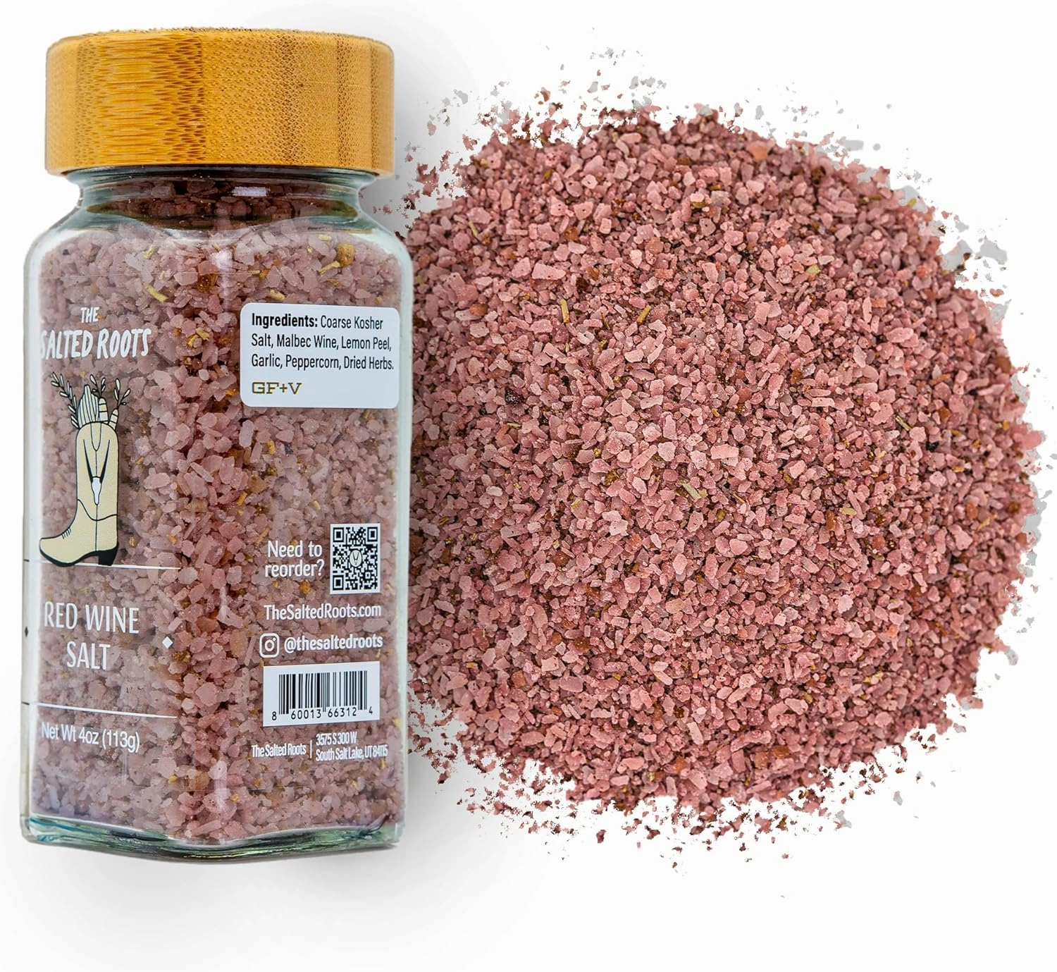 The Salted Roots - Red Wine Salt - Bold & Smoky Seasoning - Infused with Red Wine, Peppercorn, Garlic & Lemon - Perfect for Grilled Meats & Gourmet Dishes - 4oz