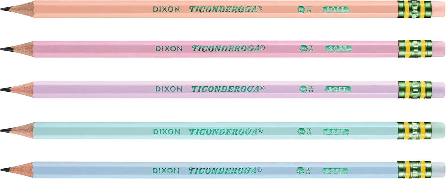 Ticonderoga Wood-Cased Pencils, Pre-Sharpened, 2 HB Soft, Pastel Colors, 150 Count