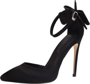 TNXZ Wedding Evening Party Shoes Comfortable Stiletto Heels Pumps with Bow Knot Ankle Strap Wide Width Satin Shoes 4.3'' Party Dress Shoes