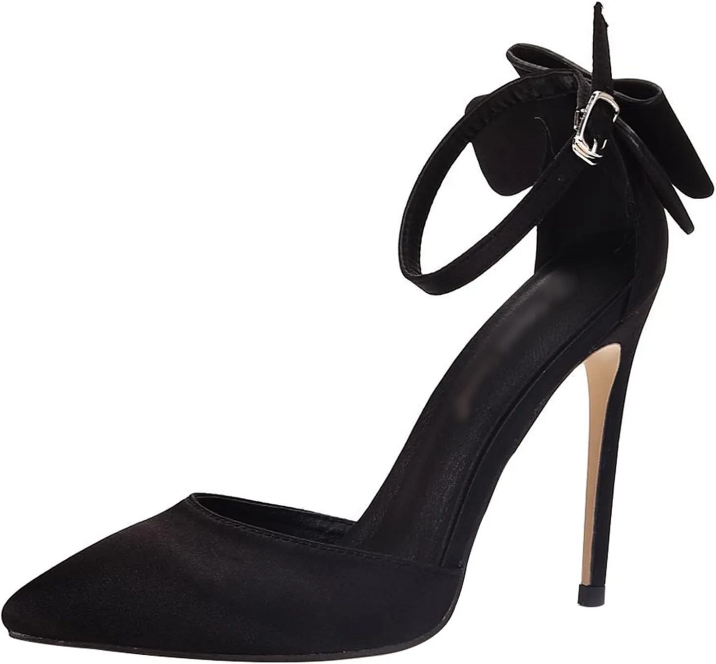 TNXZ Wedding Evening Party Shoes Comfortable Stiletto Heels Pumps with Bow Knot Ankle Strap Wide Width Satin Shoes 4.3'' Party Dress Shoes