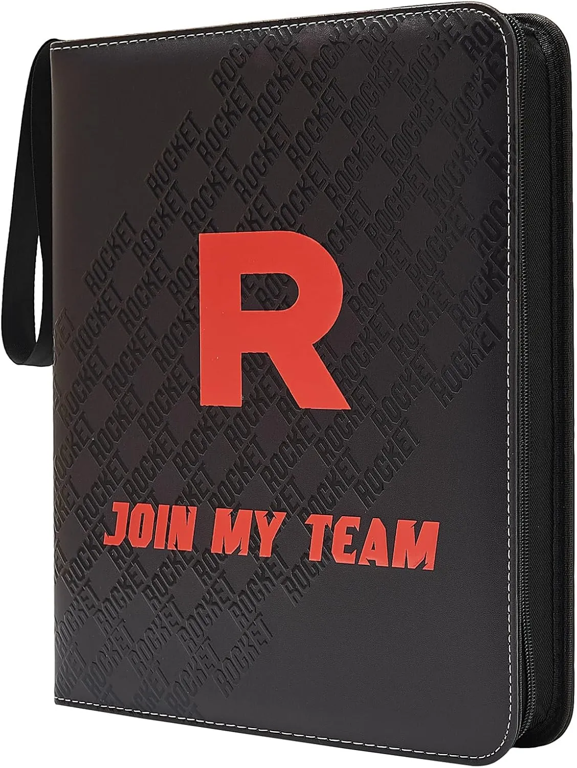 Trading Card Binder 9-Pocket with Handle, Red and Black, Join My Team Design 900 Pockets (Black, 900)