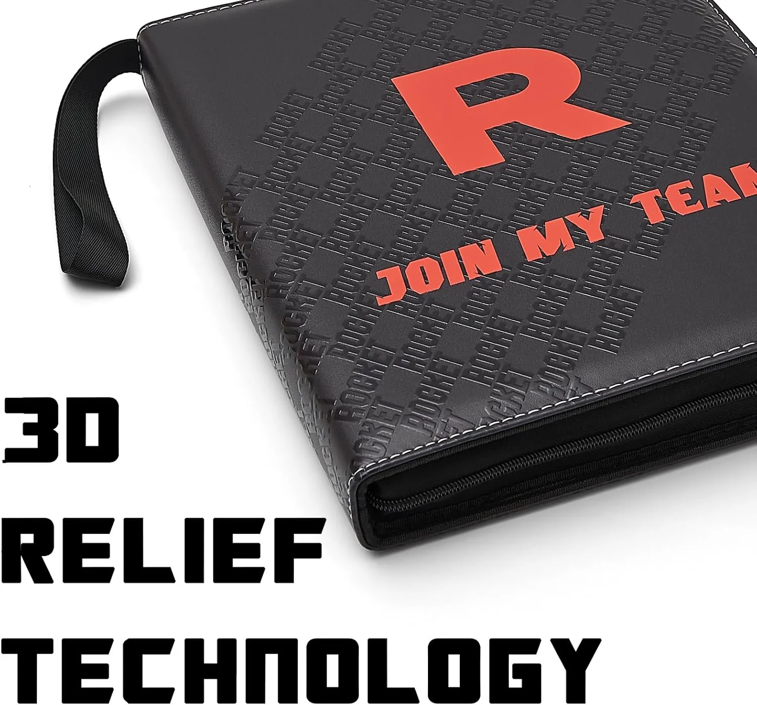 Trading Card Binder 9-Pocket with Handle, Red and Black, Join My Team Design 900 Pockets (Black, 900)