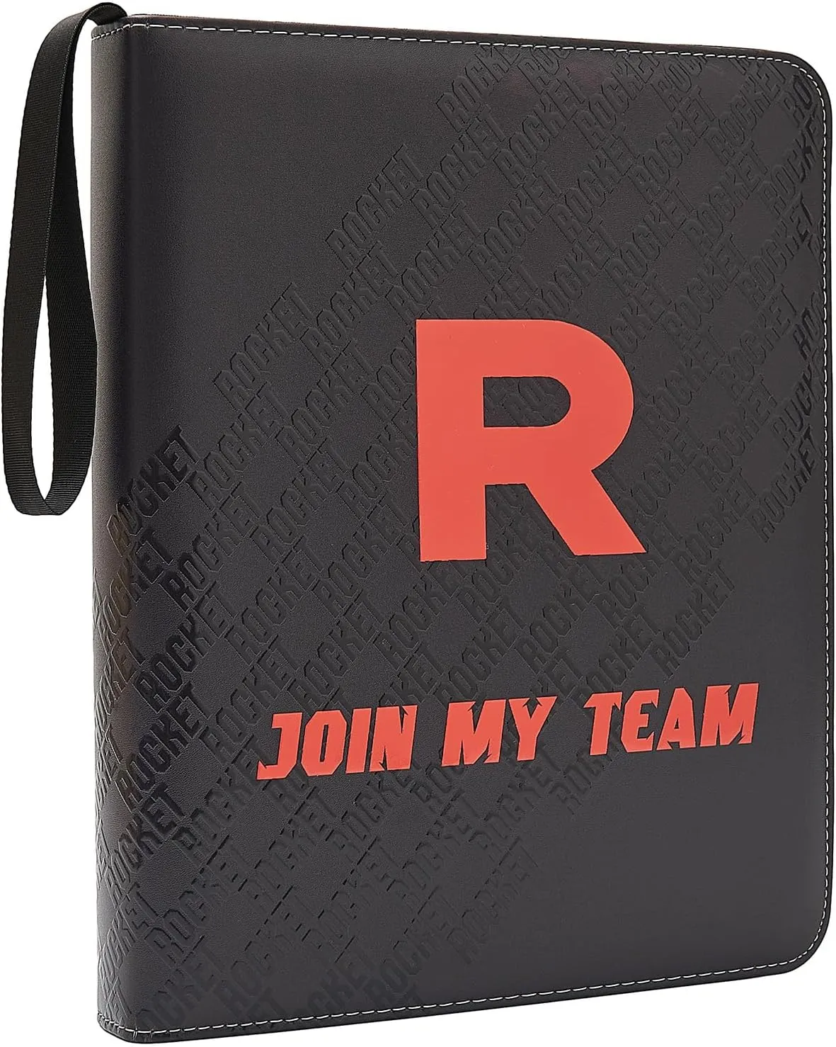 Trading Card Binder 9-Pocket with Handle, Red and Black, Join My Team Design 900 Pockets (Black, 900)