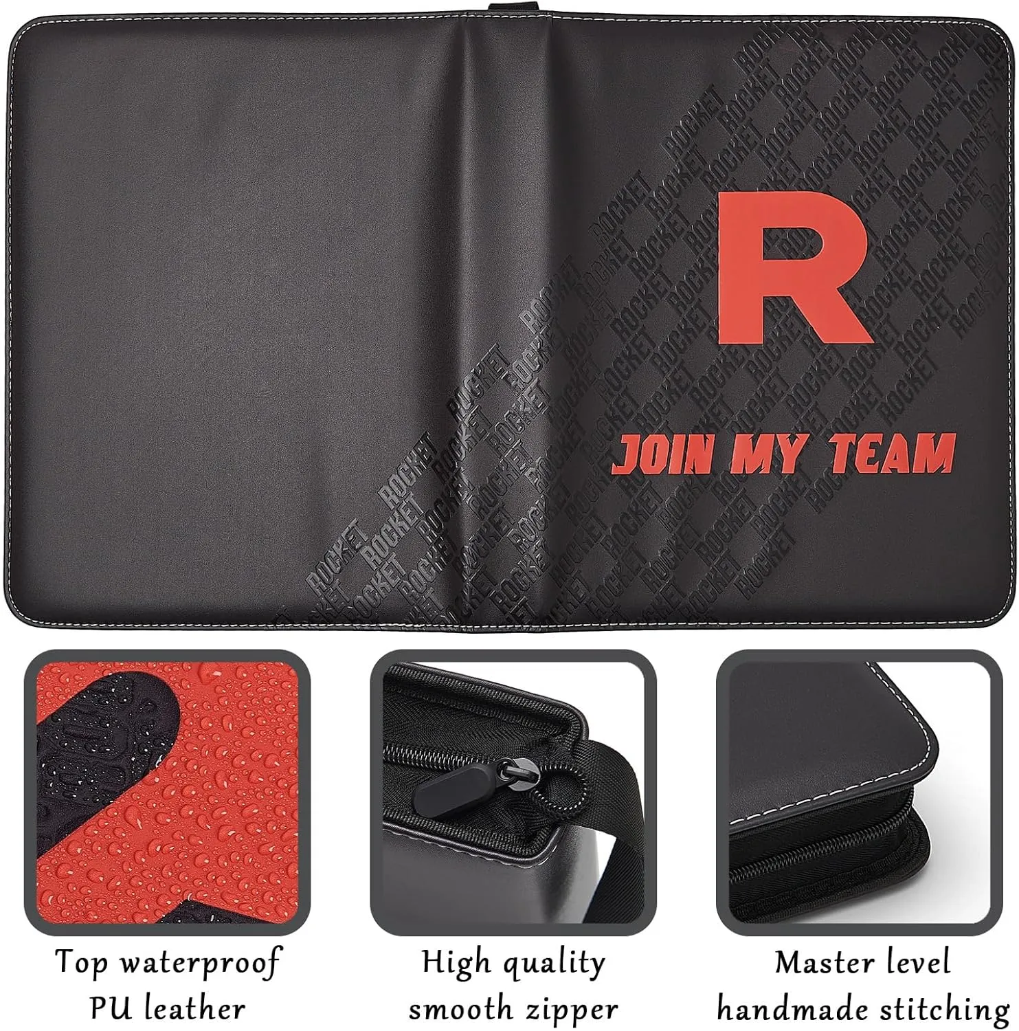 Trading Card Binder 9-Pocket with Handle, Red and Black, Join My Team Design 900 Pockets (Black, 900)