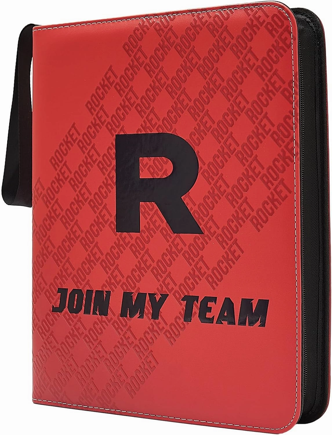 Trading Card Binder 4-Pocket with Handle, Red and Black, Join My Team Design 400 Pockets (Red, 400)