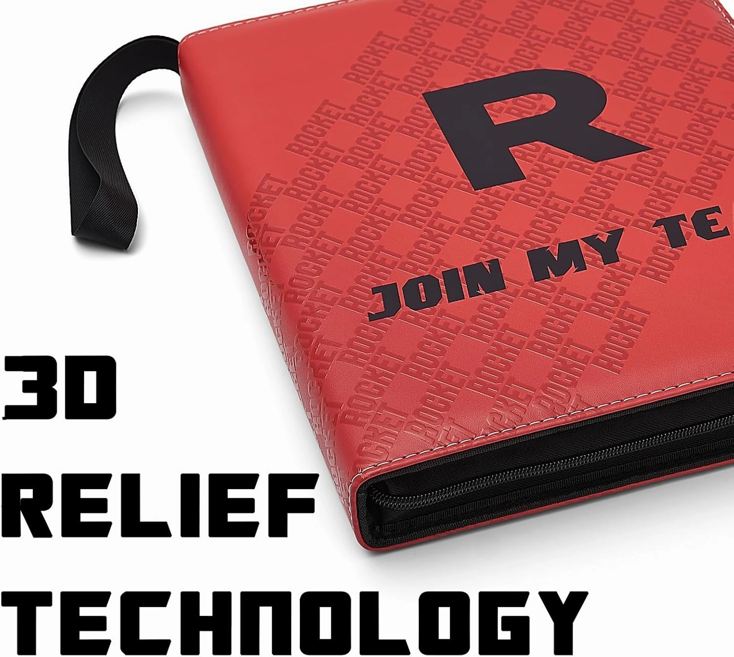 Trading Card Binder 4-Pocket with Handle, Red and Black, Join My Team Design 400 Pockets (Red, 400)