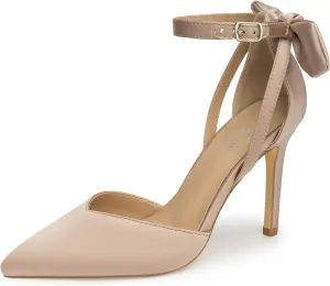 Trary Heels for Women Closed Pointed Toe Heels Women's Pumps Stiletto High Shoes with Bow Knot Comfortable Ankle Strap Office Party Wedding Dress Shoes 3.74" Heel
