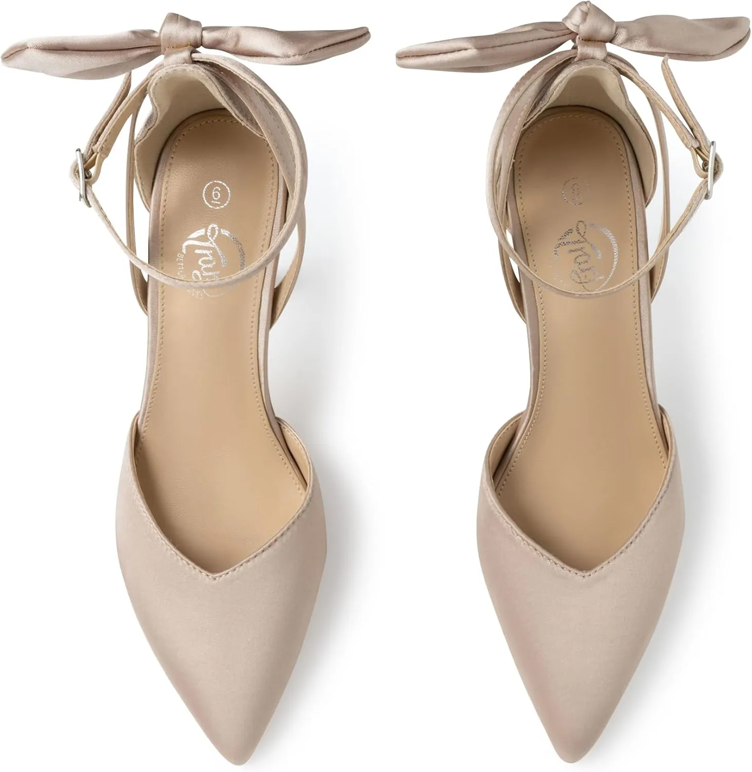 Trary Heels for Women Closed Pointed Toe Heels Women's Pumps Stiletto High Shoes with Bow Knot Comfortable Ankle Strap Office Party Wedding Dress Shoes 3.74" Heel